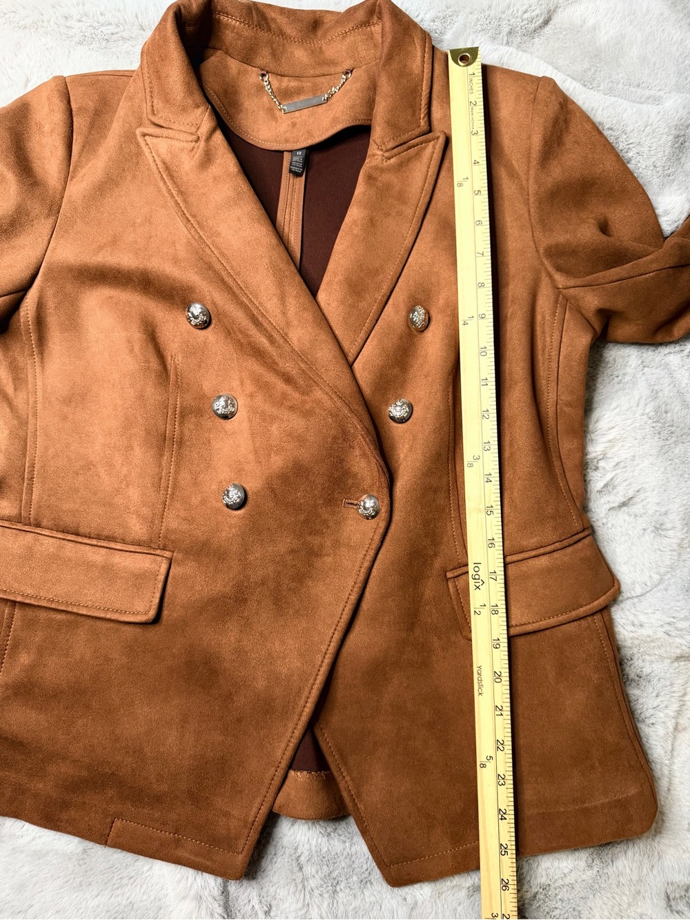WHBM White House Black Market Faux Suede Blazer Size 12 Cognac Double Breasted - Picture 10 of 11